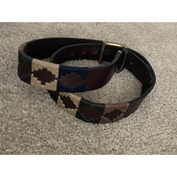 Old Ombu Pampa Leather Blue,Green,Tan & Brown Wax Thread Belt Adult Sz 105 40” L - Picture 2 of 12